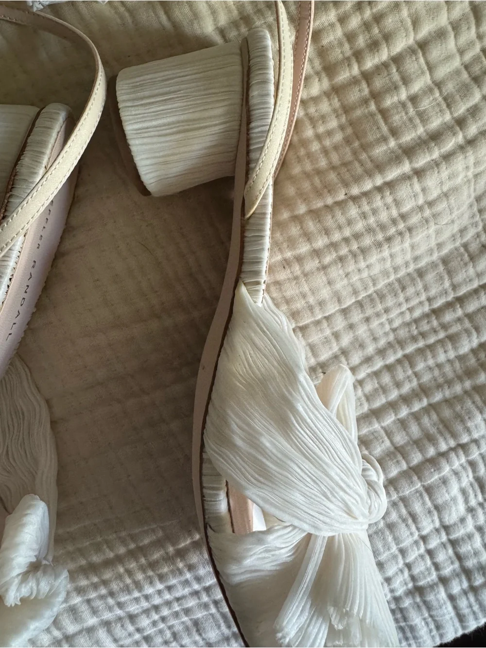 Loeffler Randall Dahlia Pearl Pleated Bow Heel & Rayne Pearl Bow Clutch - NEW